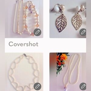 6 pc Vintage Faux pearls: necklaces Peach, Cream, Fairy  stars; leaf earrings